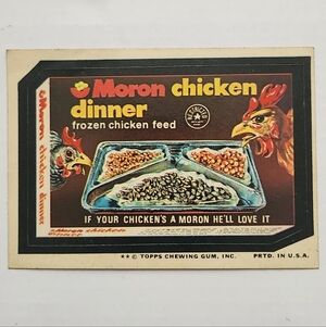 Vintage 1974 Topps Wacky Packages Moron Chicken Dinner Sticker Card 11th Series